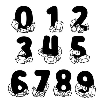 Cute number alphabet with gem. Lovely letter design for decoration. Vector Illustration about lettering.