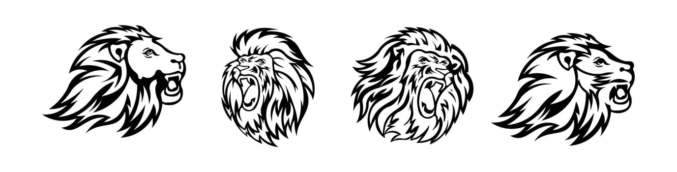 head lion silhouette set.Lion wild animal silhouettes. Good use for symbol, logo, web icon, mascot. vector