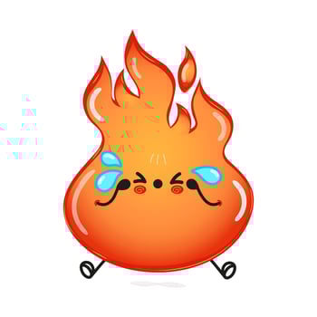 Cute sad fire character. Vector hand drawn cartoon kawaii character illustration icon. Isolated on white background. Sad fire character concept