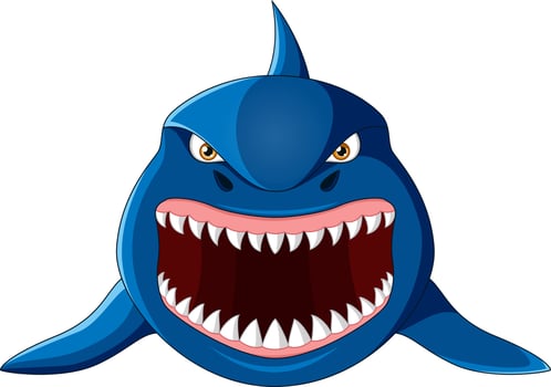 Cartoon angry shark isolated on white background vector
