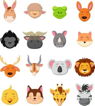 Cute animal head cartoon collection vector