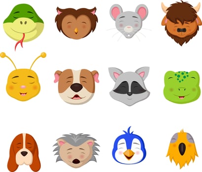 Cute animal head cartoon collection vector