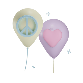 3D peace and love balloon illustration with transparent background png