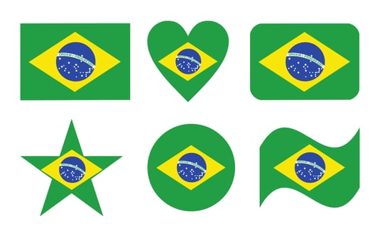 Brazil flag, flag of Brazil in six shapes vector