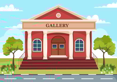 Art Gallery Museum Building Cartoon Illustration with Exhibition, Culture, Sculpture and Painting for Some People to See it in Flat Style Design vector