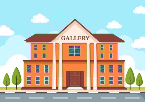 Art Gallery Museum Building Cartoon Illustration with Exhibition, Culture, Sculpture and Painting for Some People to See it in Flat Style Design vector