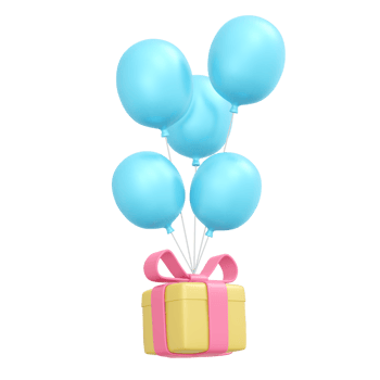 3d rendering of gift box and balloon isolated on background for commercial design. 3d render illustration cartoon style. png