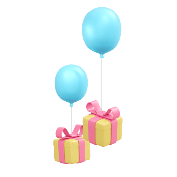 3d rendering of gift box and balloon isolated on background for commercial design. 3d render illustration cartoon style. png