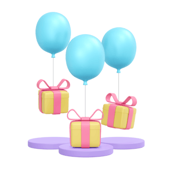 3d rendering of gift box and balloon isolated on background for commercial design. 3d render illustration cartoon style. png