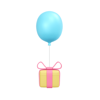 3d rendering of gift box and balloon isolated on background for commercial design. 3d render illustration cartoon style. png