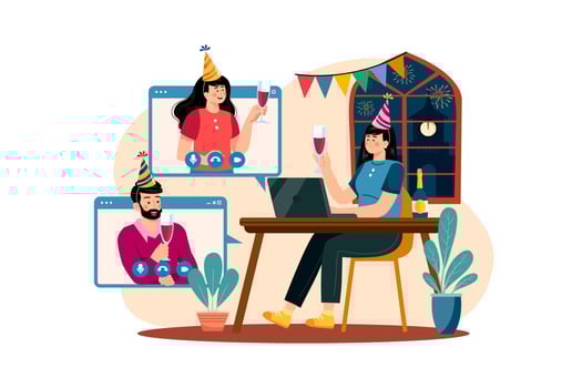 The group of friends video calls to celebrate New Year's Day vector