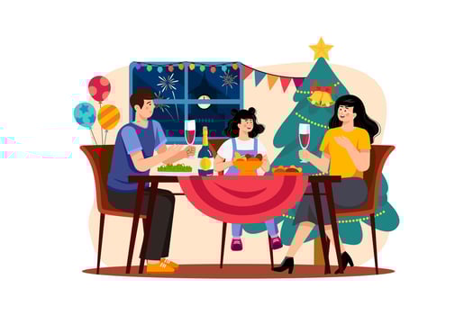 Family having Christmas dinner together vector