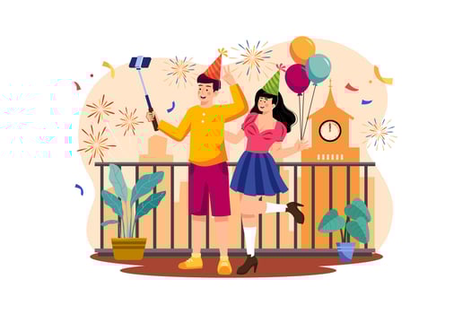 Couple taking a selfie to celebrate new year's eve vector