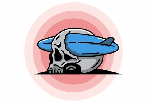 Surfboard piercing the skull illustration design vector