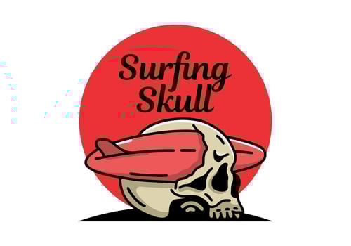 Surfboard piercing the skull illustration design vector