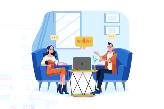 Friends talking while having podcast vector