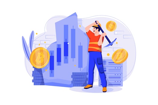 Cryptocurrency Mining flat illustration concept on white background vector