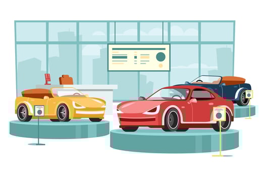 Cars dealership center showroom interior. vector