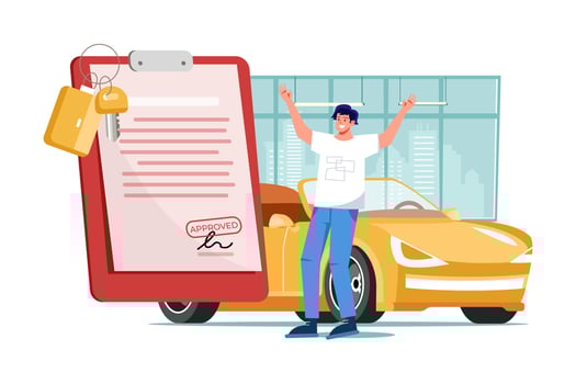 The Happy Young Man Was Excited When Got A Bank Authorization vector