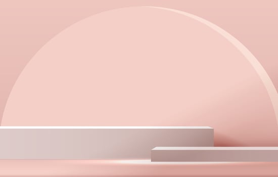 Cosmetic pastel pink background minimal and premium podium display for product presentation branding and packaging . studio stage with shadow of leaf background. vector design