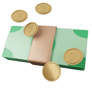 Wad of Bank note And coin 3d Illustration render realistic icon . Cash and Shine Gold coin for online shopping and financial png