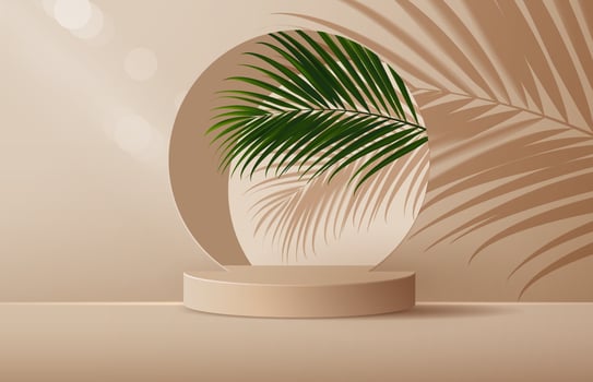 Cosmetic background and premium podium display for product presentation branding and packaging presentation. studio stage with shadow of leaf background. vector illustration design