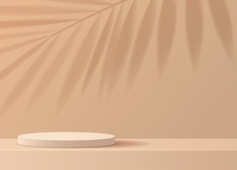 Cosmetic light brownbackground minimal and premium podium display for product presentation branding and packaging presentation. studio stage with shadow of leaf background. vector design