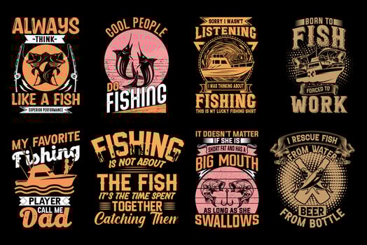 Fishing t-shirt design bundle, fish lover, vector illustration, trendy t-shirts