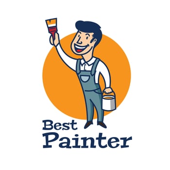 Painter mascot character logo in retro vintage style, perfect for painting and home care renovation services logo design vector