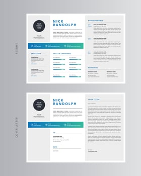 Landscape Resume or CV and Cover Letter Template. Pro Vector