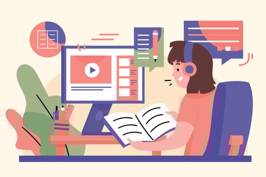 a Girl Learn From Home Flat Illustration vector
