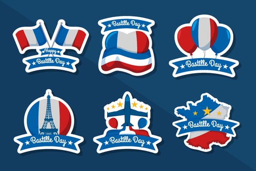 Bastille Day Sticker Set vector