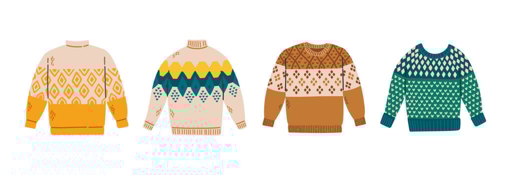 Set of sweaters different colors knitted pullover warm cozy autumn vector illustration