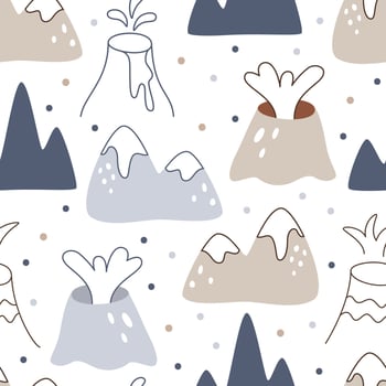 Scandinavian seamless pattern with mountains and volcanoes on a white background. Nordic repeating print for children clothing or wallpaper vector