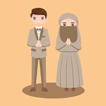 Illustration of Bride and Groom, Wedding Couple Cartoon Vector. vector