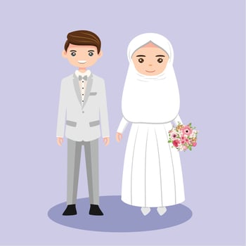 Just married muslim couple posing vector