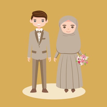 Muslim Bride and Groom Vector Cartoon Illustration.