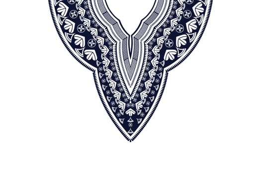 African dashiki neck embroidery blue color flower pattern design. Tribal art shirts fashion. vector