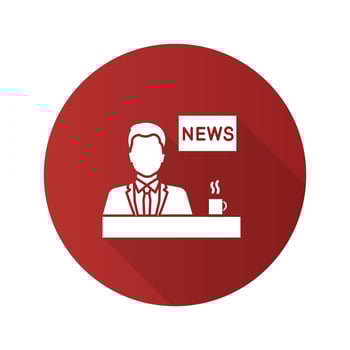 TV presenter flat design long shadow glyph icon. Newscaster. Morning news.Vector silhouette illustration vector