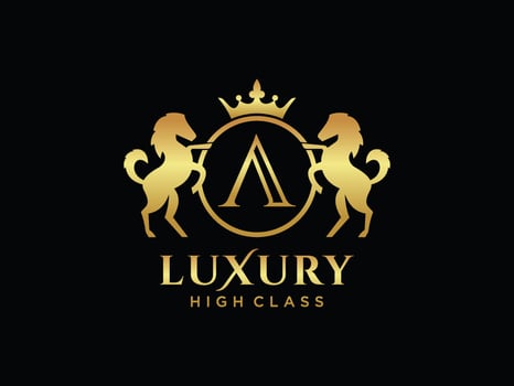 Letter A Vintage Horse luxury victorian calligraphic logo. vector