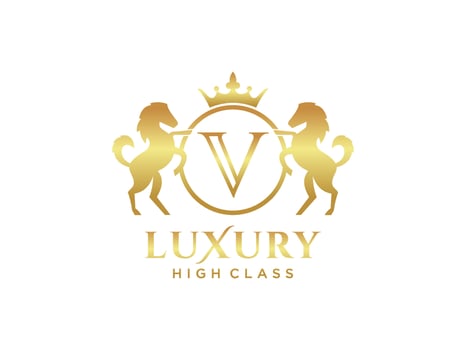 Letter V Vintage Horse luxury victorian calligraphic logo. vector