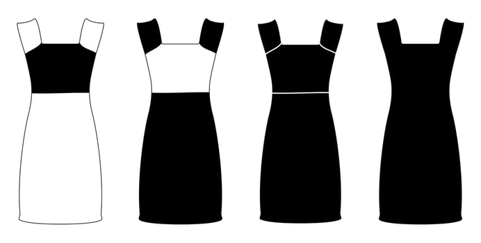 Silhouette outline, women's dress. Clothing model. Isolated vector