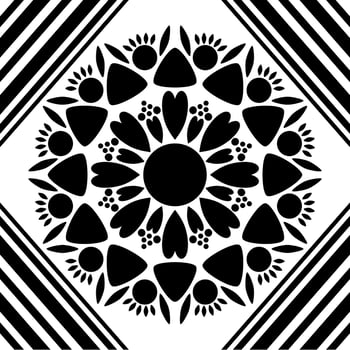 Black and white seamless pattern, border is line and center is multi shape like flower. vector