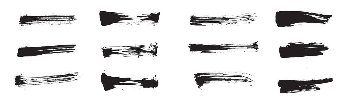 Chinese style abstract brush strokes. Set of black ink strokes on white paper. Graphic design elements for copy space, lower third, text effect, vector brush, etc.