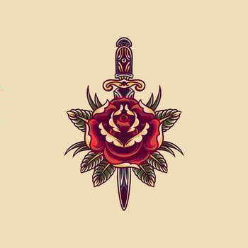 Rose And Knife Retro Illustration vector