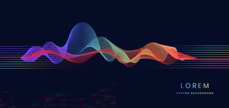 Abstract colorful sound wave music lines flowing on dark blue background. You can use for ad, poster, template, business presentation. Vector illustration