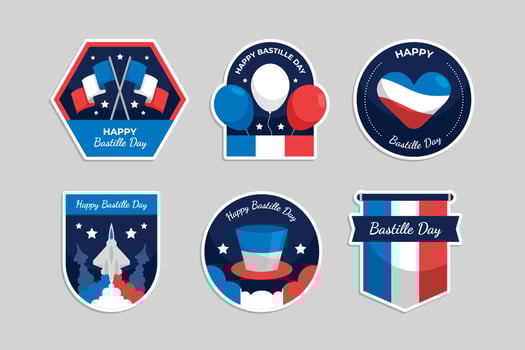 Bastille Day Sticker Set vector