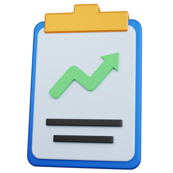 3d rendering blue report task analytic with green graphic up isolated png