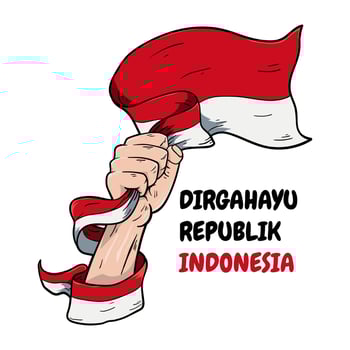 Indonesian independence day, illustration of a hand holding a flag. longevity Republic of Indonesia vector