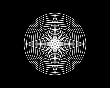 Four Point Star, Elegant Vector Logo Design, Beauty Decorative Logo Template, Sacred Geometry in white color, circle geometric pattern isolated on black background